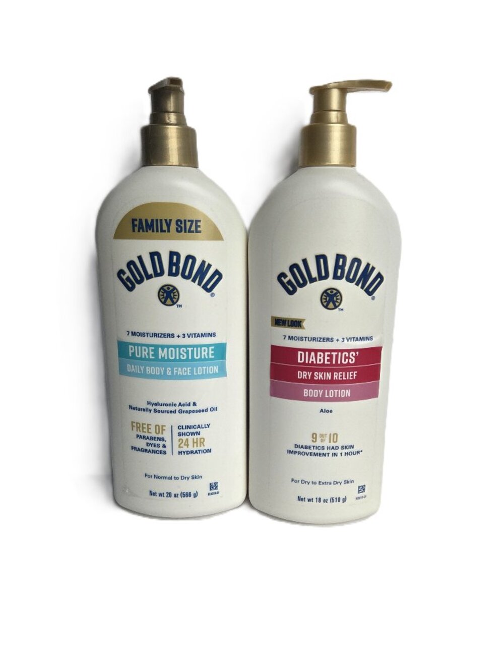 Lot 2 Gold Bond Lotion Diabetics Dry Skin 18oz & Pure Moisture 20oz Face Body